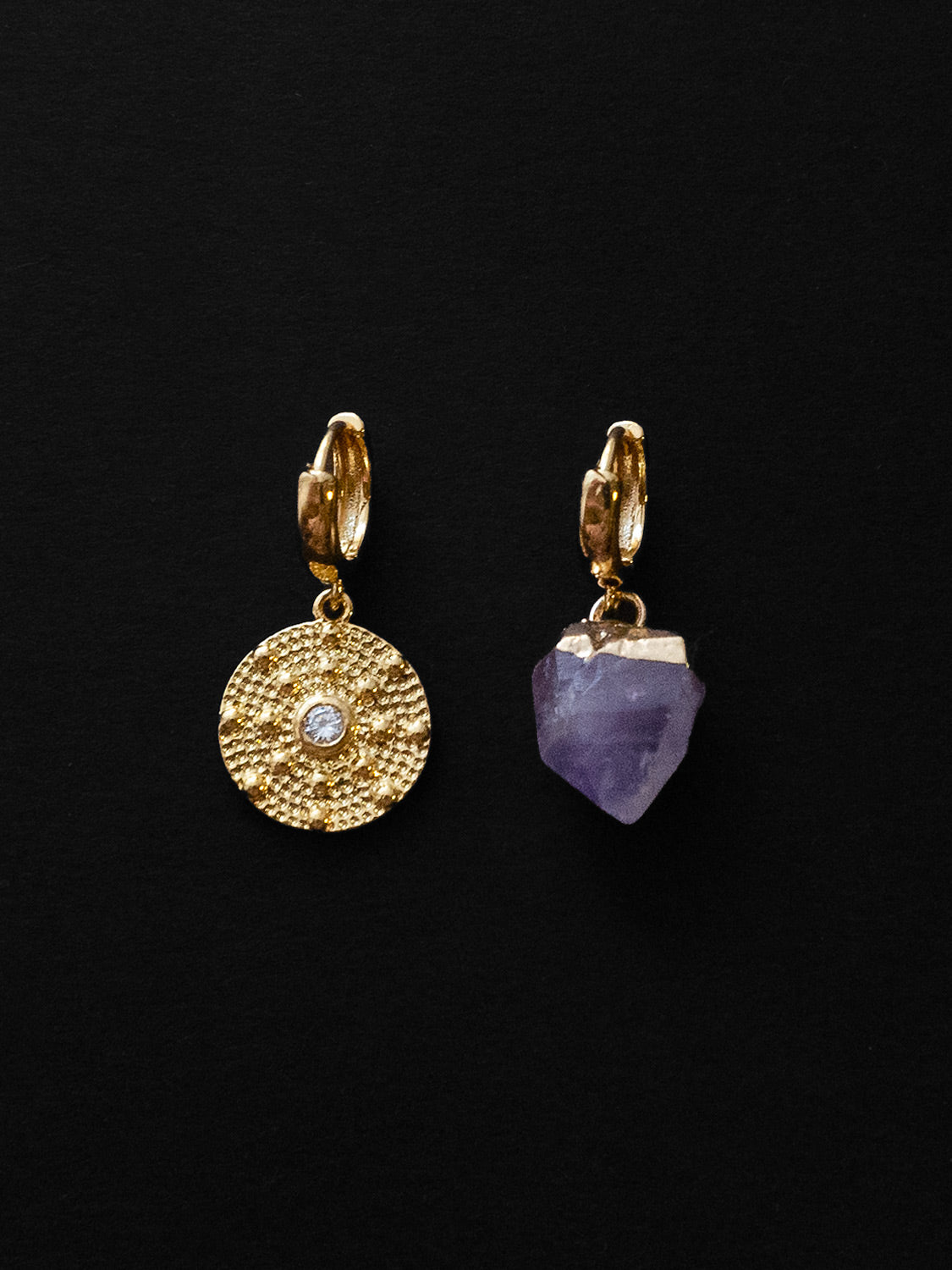 Amethyst Stone Mismatched Huggies