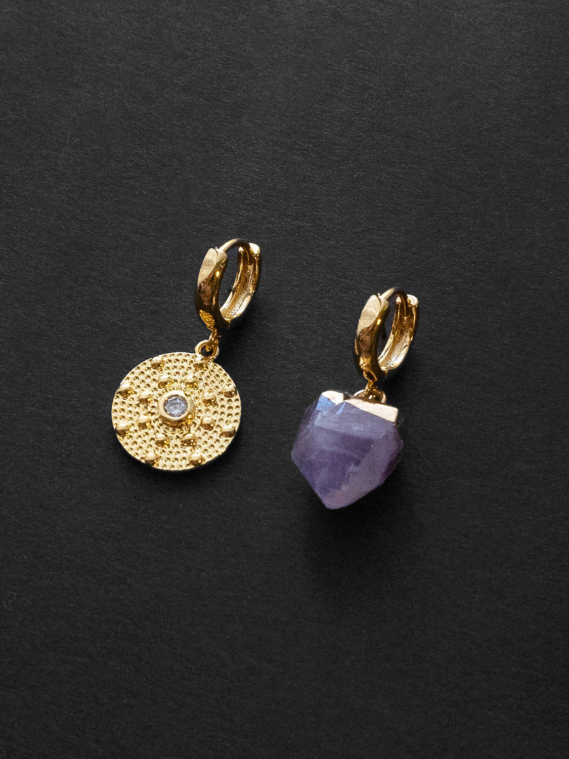 Amethyst Stone Mismatched Huggies