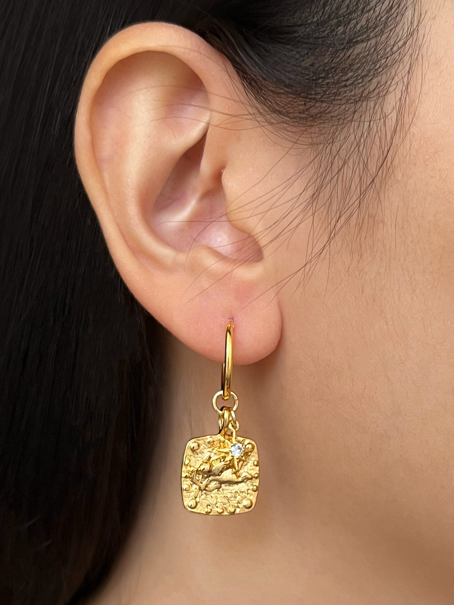 Ancient Cupid Hoops with Starburst Charms
