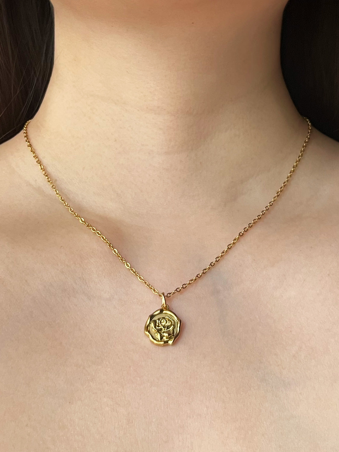 Carved Rose Pendant Huggies - Gold