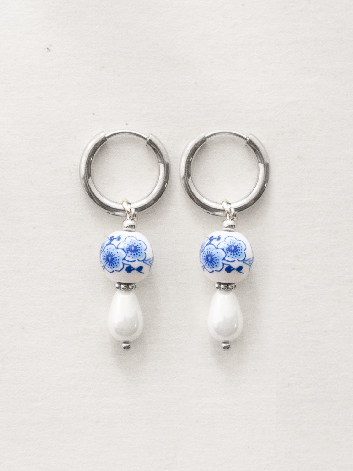 Ceramic and Pearl Hoops - Silver