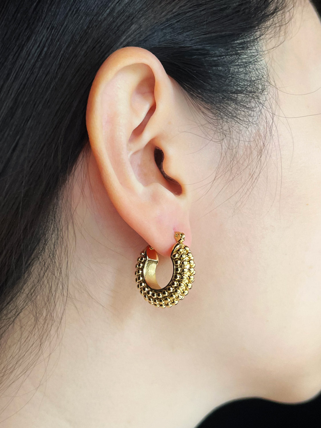 Chunky Circular-Textured Hoops - Stainless Steel, Gold