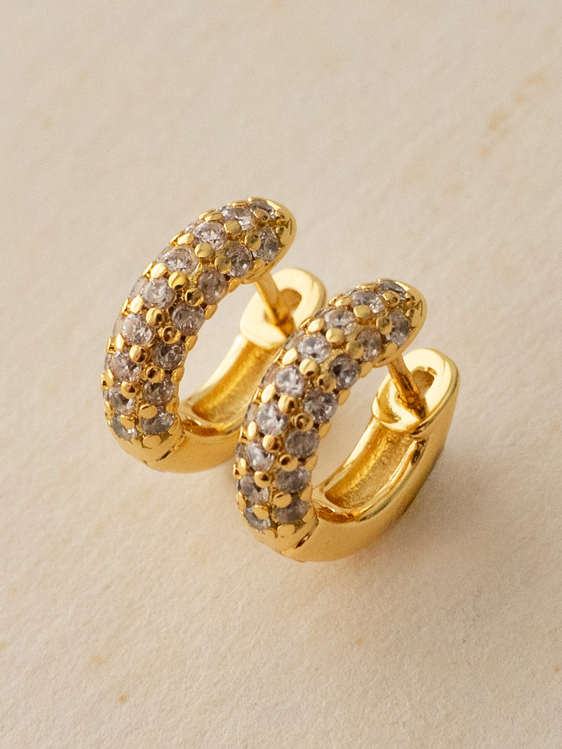 Chunky Gemstone-Encrusted Huggies, S925 - Clear, Gold