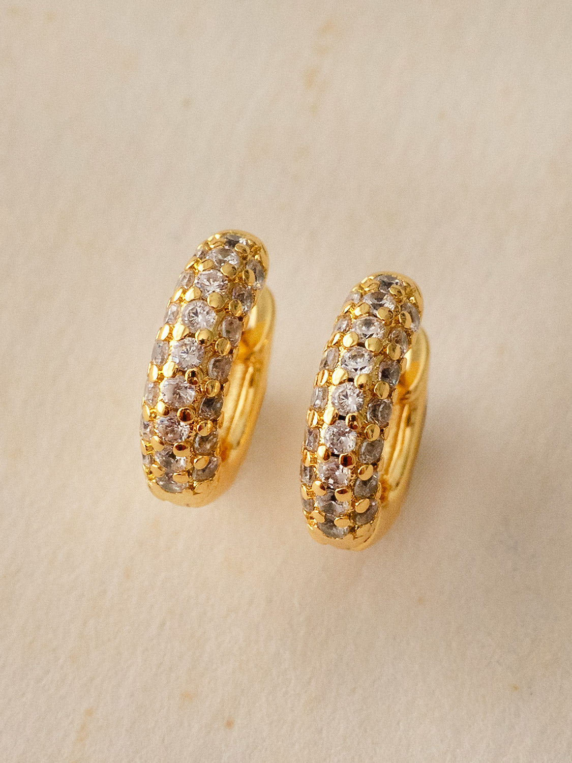 Chunky Gemstone-Encrusted Huggies, S925 - Clear, Gold
