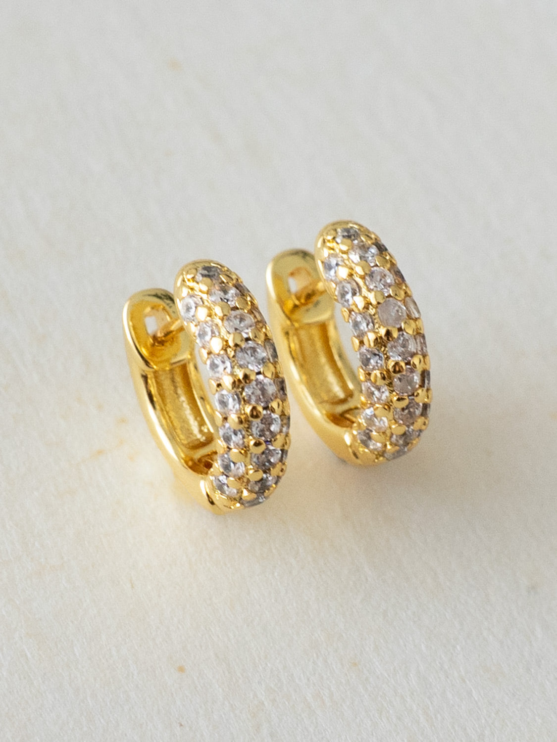 Chunky Gemstone-Encrusted Huggies, S925 - Clear, Gold