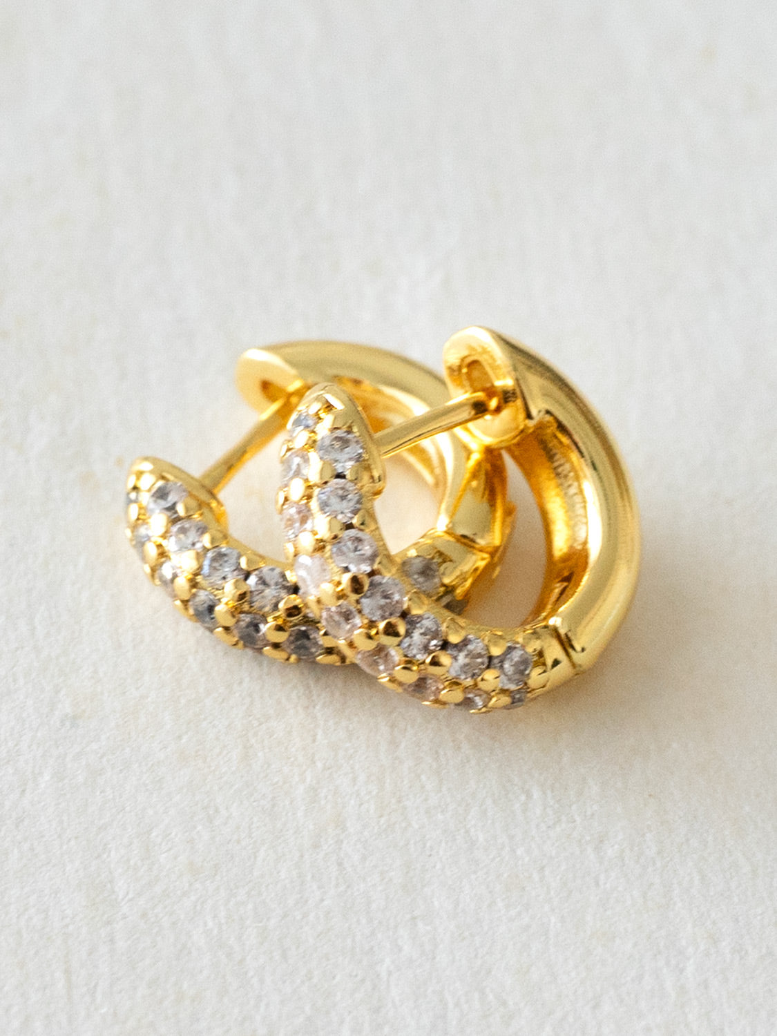 Chunky Gemstone-Encrusted Huggies, S925 - Clear, Gold