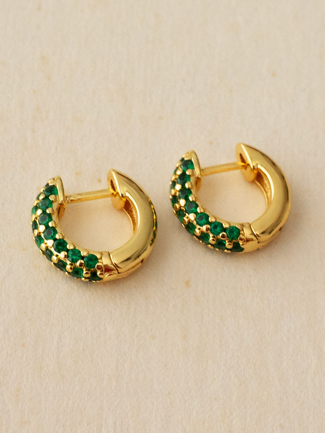 Chunky Gemstone-Encrusted Huggies, S925 - Emerald Green, Gold
