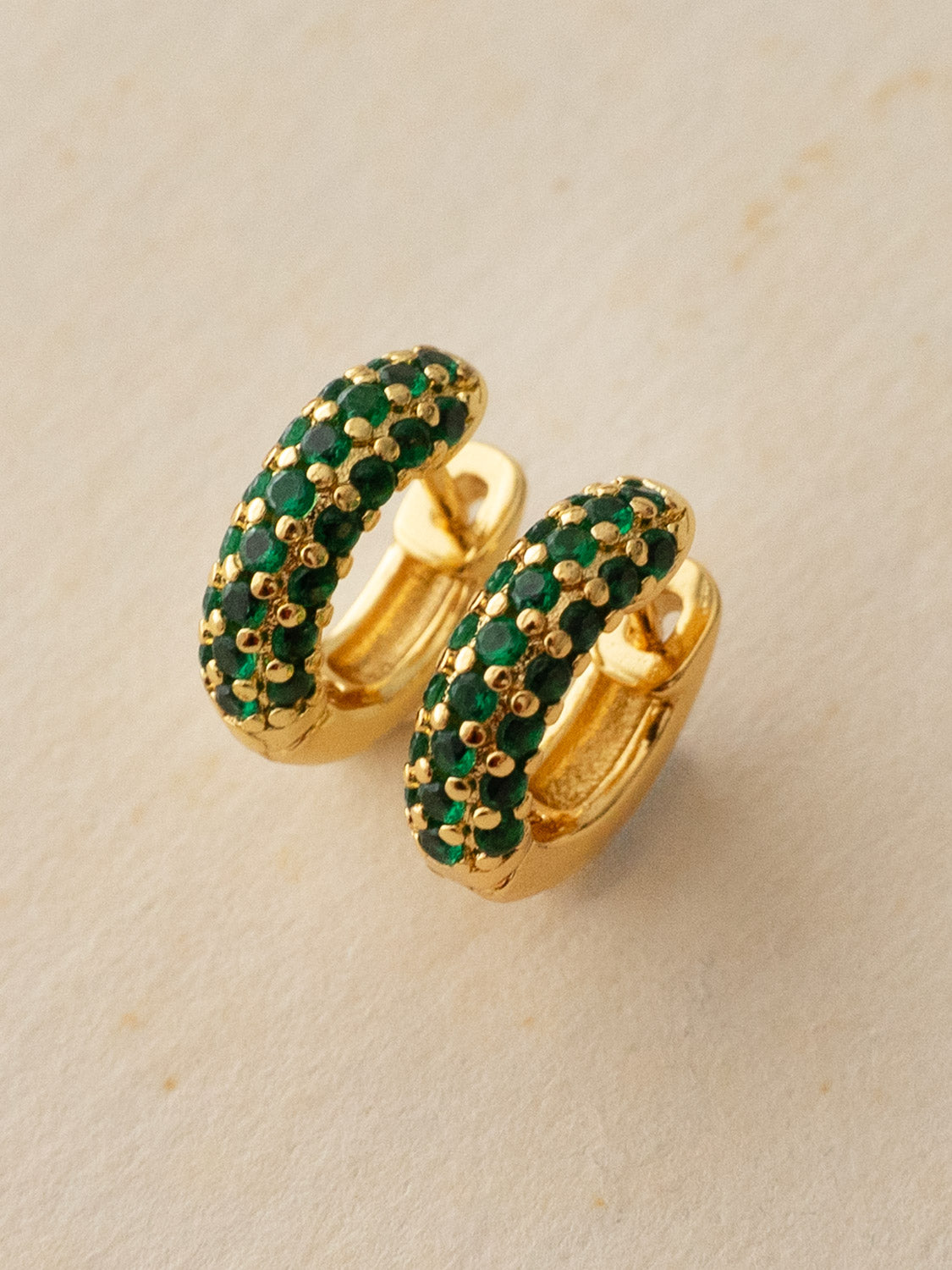 Chunky Gemstone-Encrusted Huggies, S925 - Emerald Green, Gold