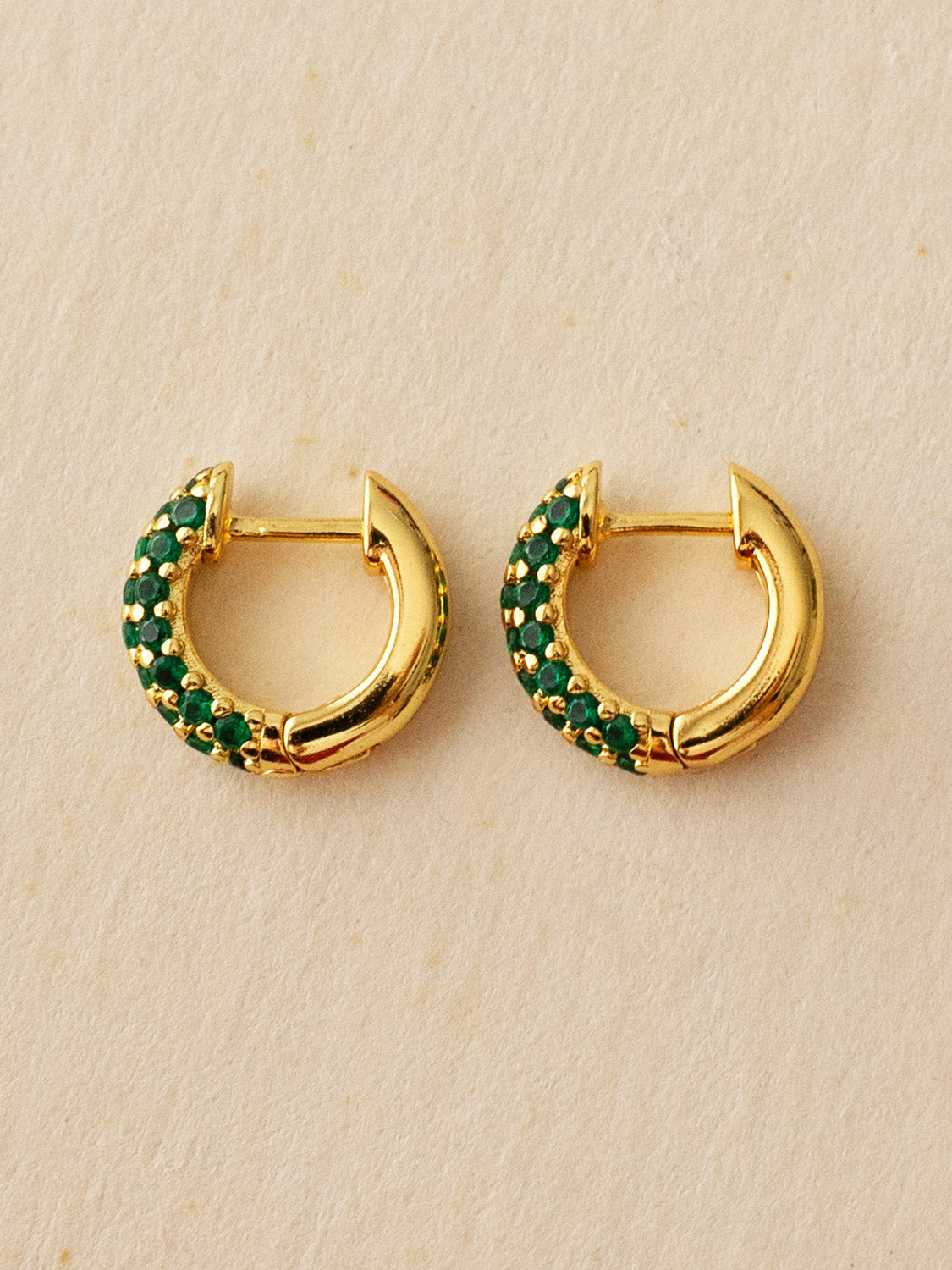 Chunky Gemstone-Encrusted Huggies, S925 - Emerald Green, Gold