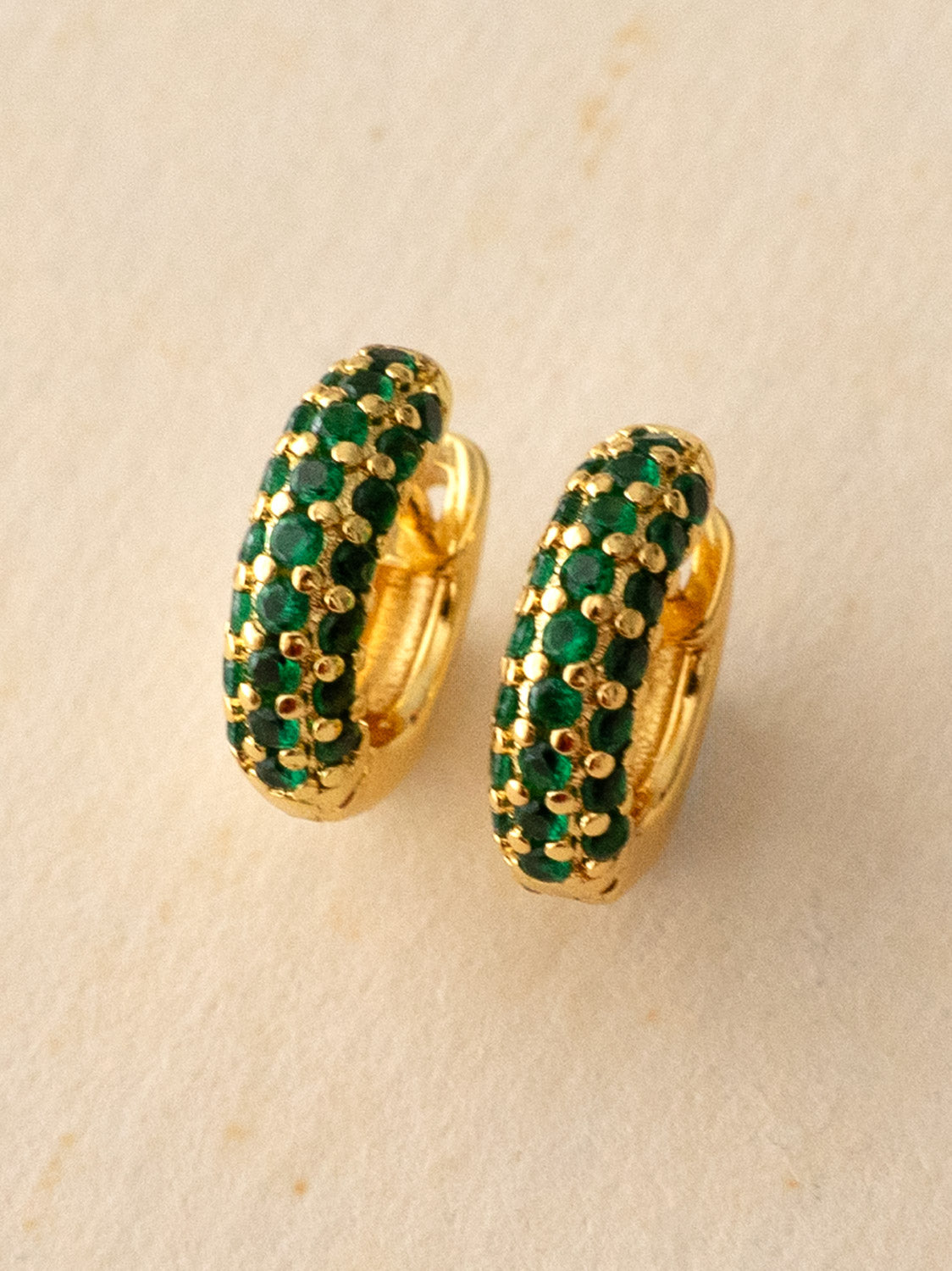 Chunky Gemstone-Encrusted Huggies, S925 - Emerald Green, Gold