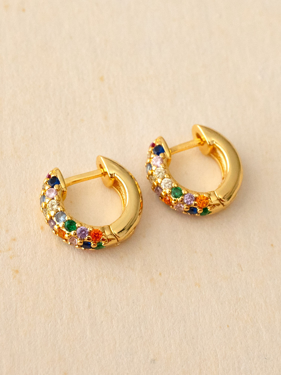 Chunky Gemstone-Encrusted Huggies, S925 - Multi-Colour, Gold