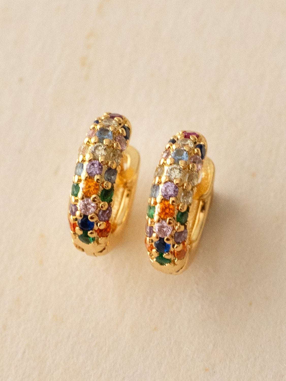 Chunky Gemstone-Encrusted Huggies, S925 - Multi-Colour, Gold