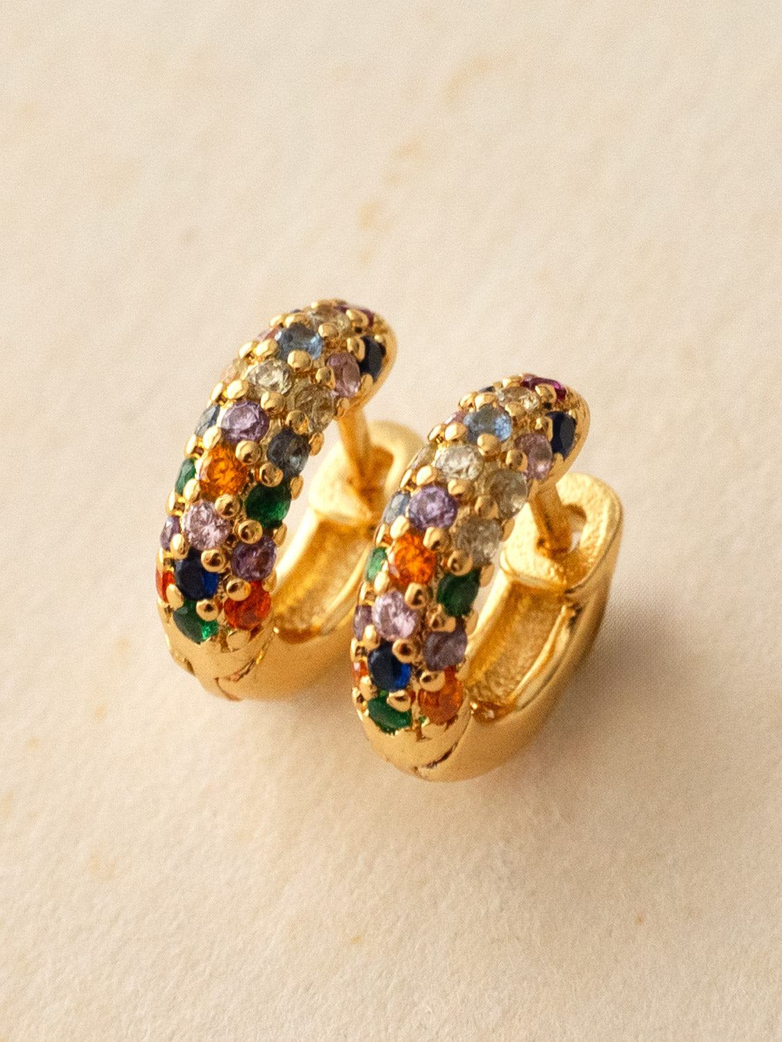 Chunky Gemstone-Encrusted Huggies, S925 - Multi-Colour, Gold