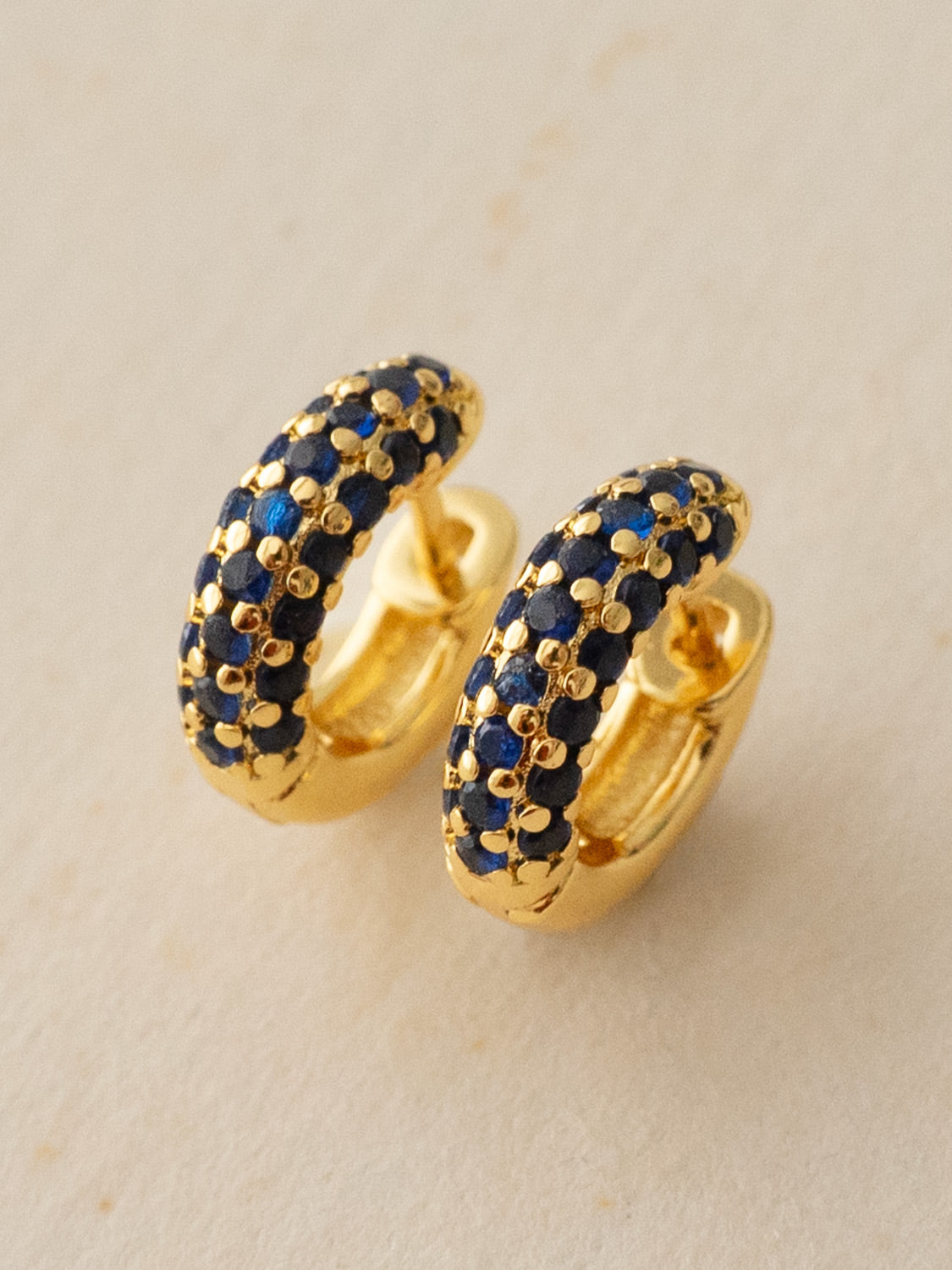 Chunky Gemstone-Encrusted Huggies, S925 - Royal Blue, Gold