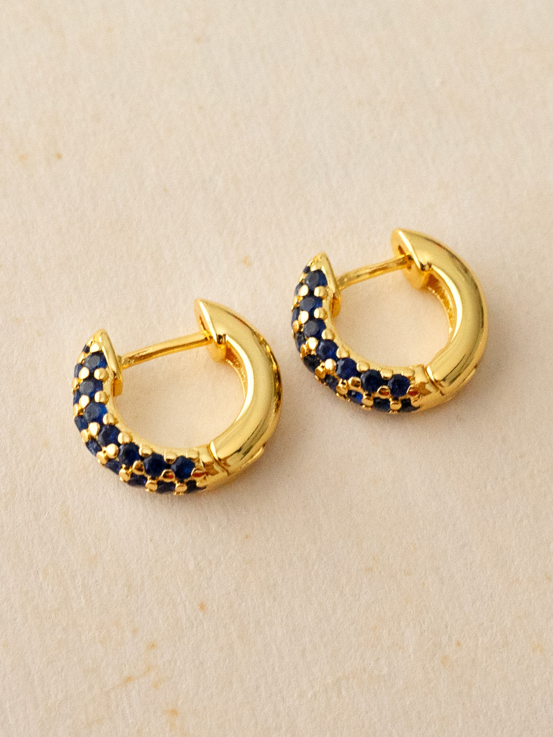 Chunky Gemstone-Encrusted Huggies, S925 - Royal Blue, Gold
