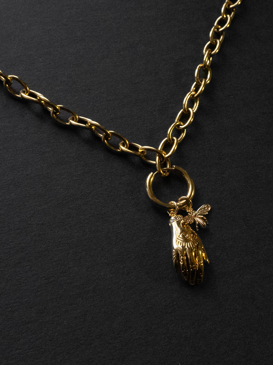 Chunky Gold Chain Necklace  - Evil Eye Hand, Bee