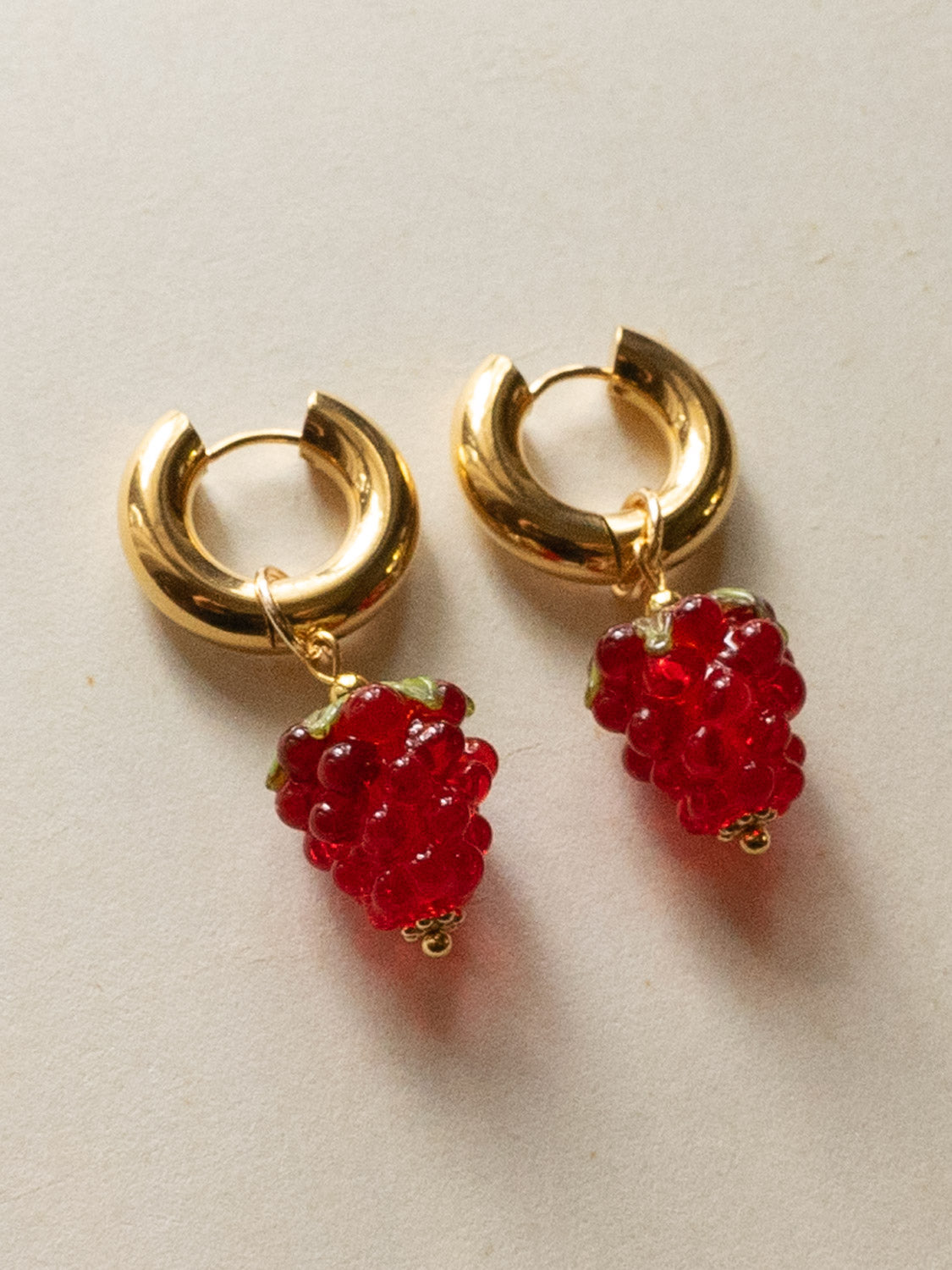 Chunky Gold Hoops - Glass Raspberry