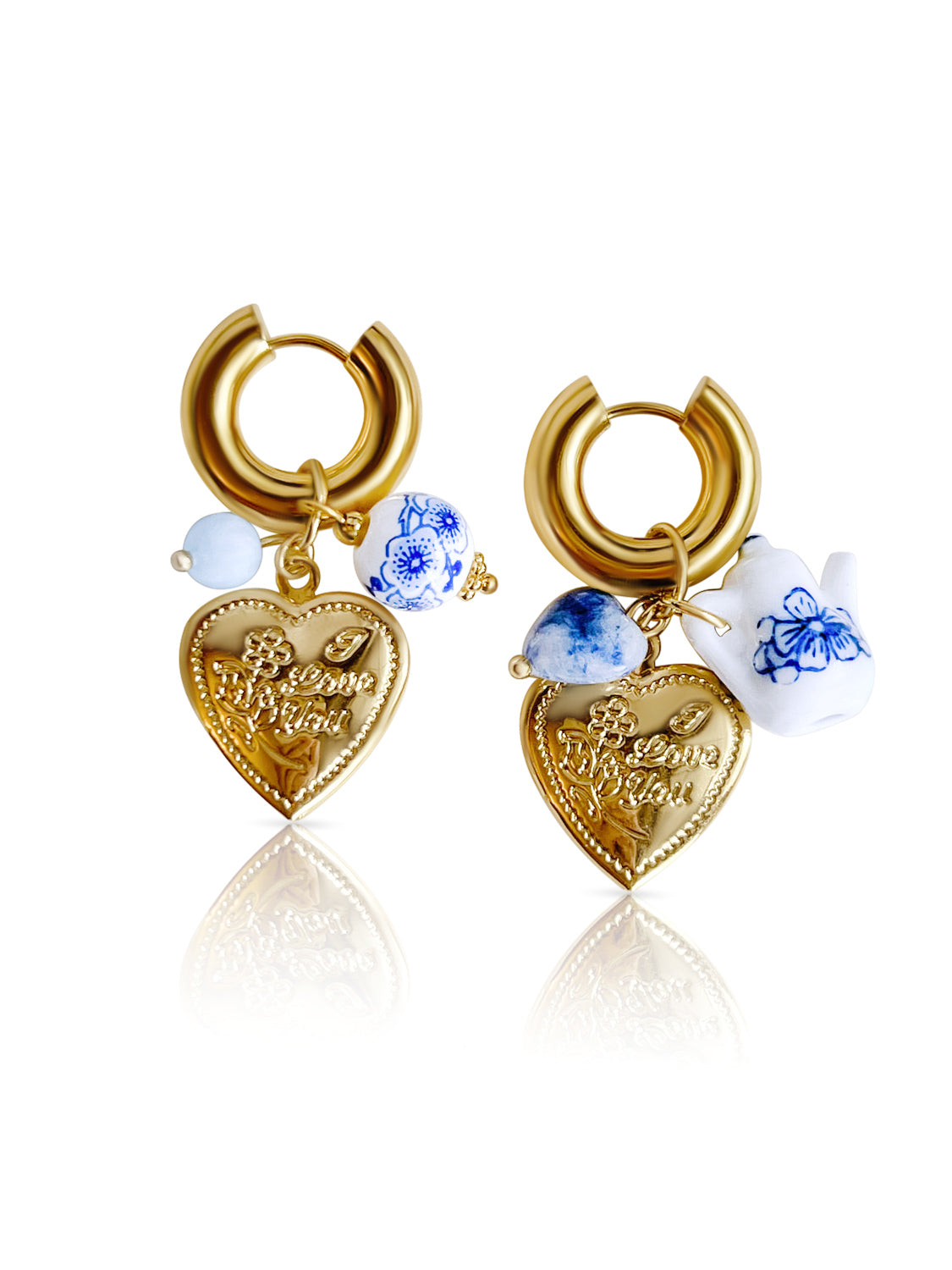 Chunky Heart Locket Hoops - An Eclectic Cup of Tea/Blue Stones