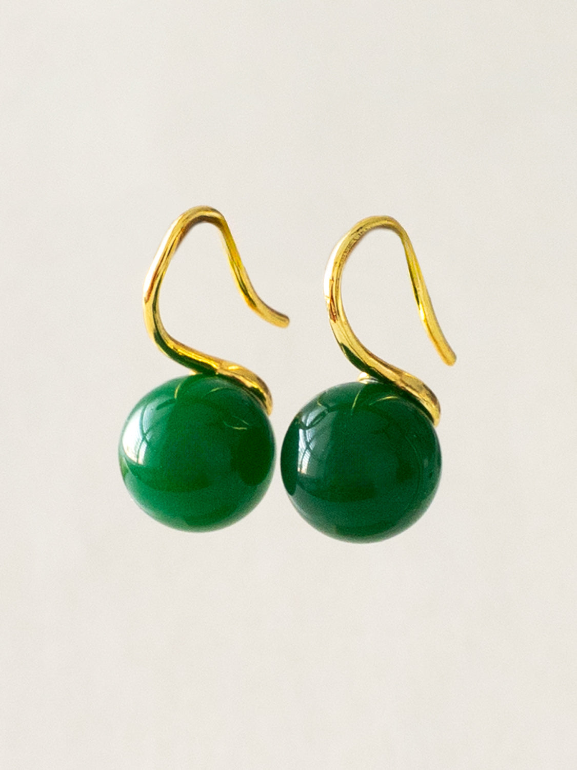 Classic Jade Earrings, S925 - Gold, Dark Green