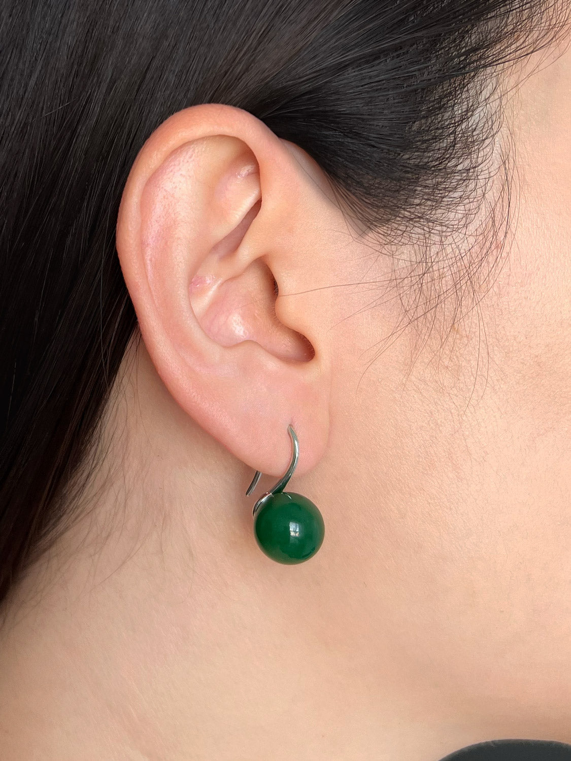 Classic Jade Earrings, S925 - Silver, Dark Green