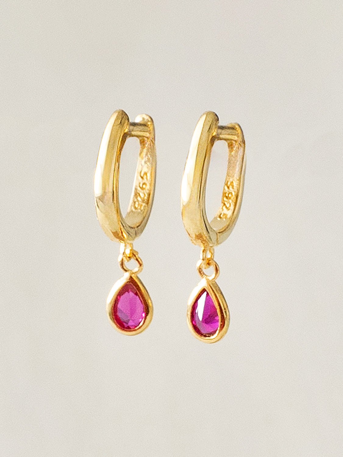 Classic Teardrop Huggies, S925 - Magenta, Gold