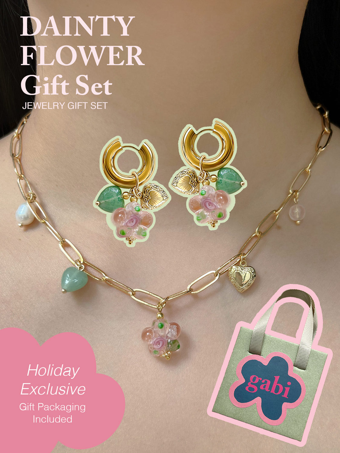 DAINTY Pink Glass Flower Gift Set