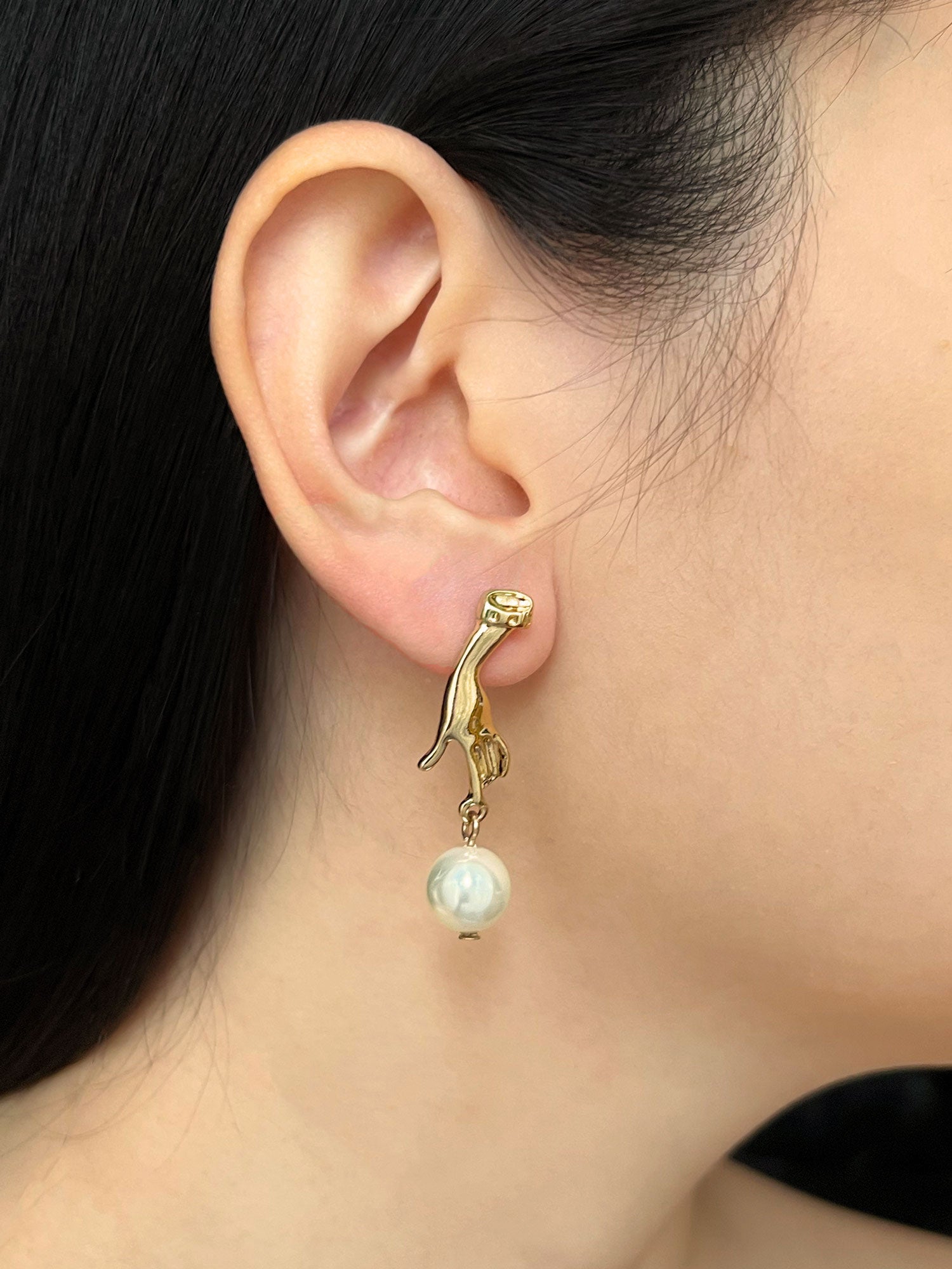 Dangling Pearl Hand Earrings model