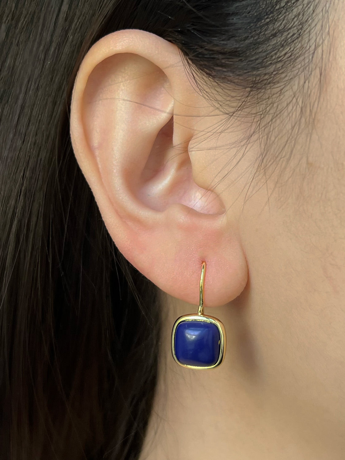 Dark Blue Stone Pendant Earrings model