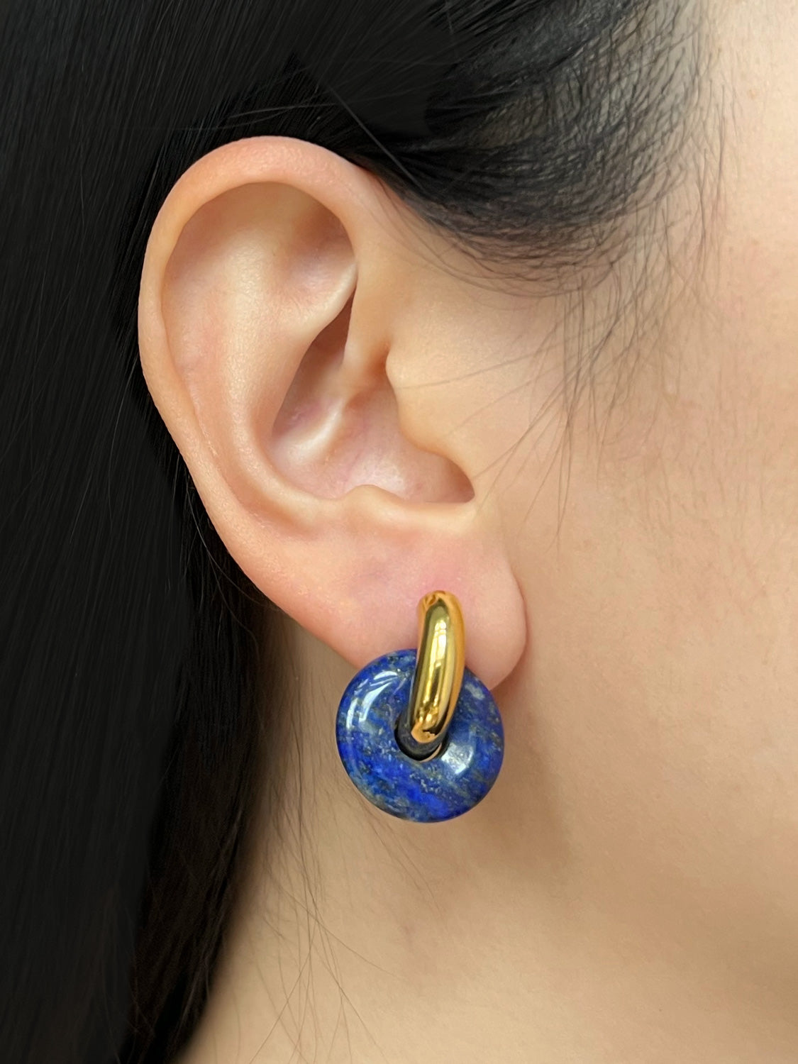 Donut Hoops, Silver - Lapis Lazuli