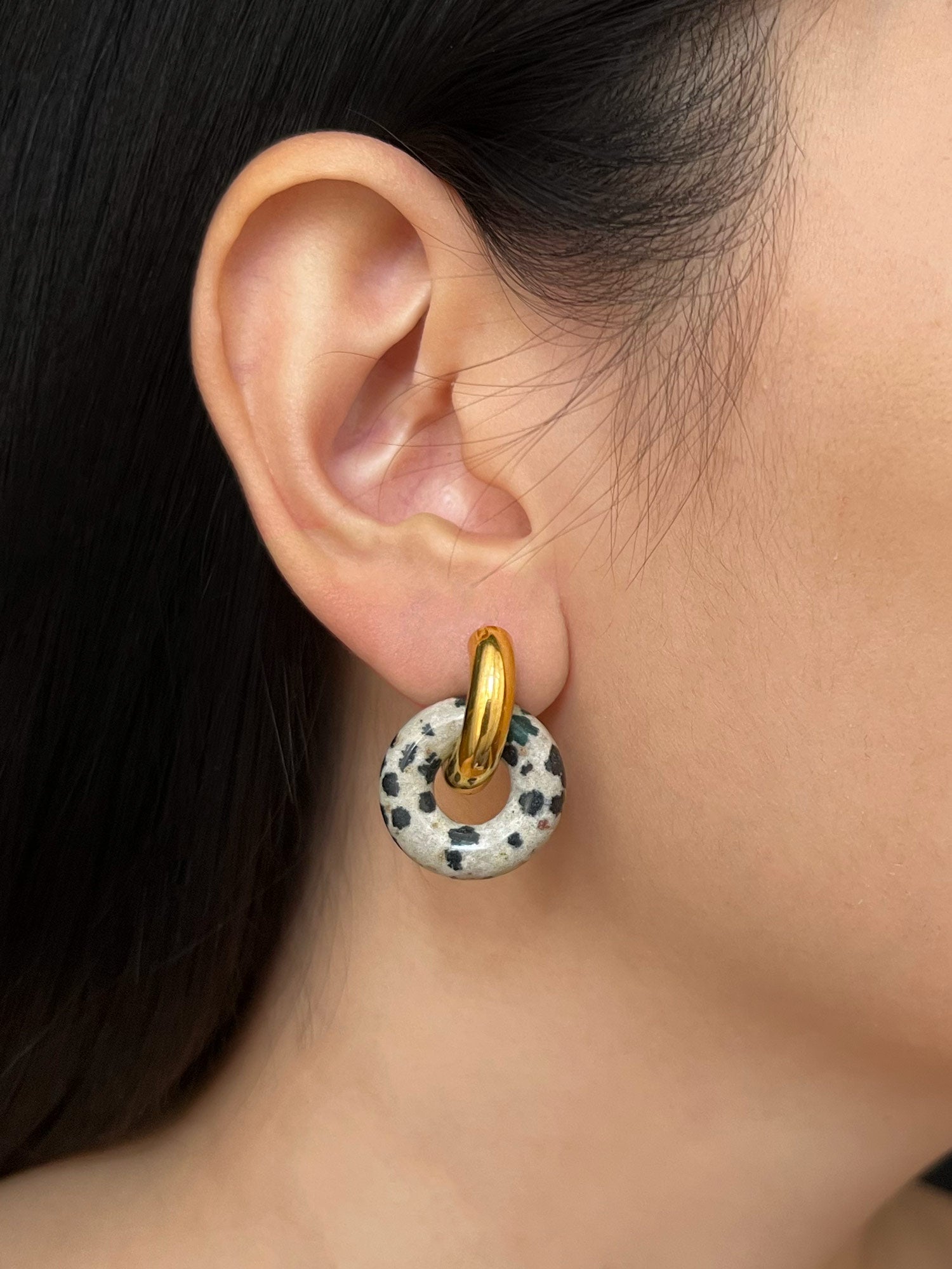 Donut Hoops, Silver - Polka Dot Stone