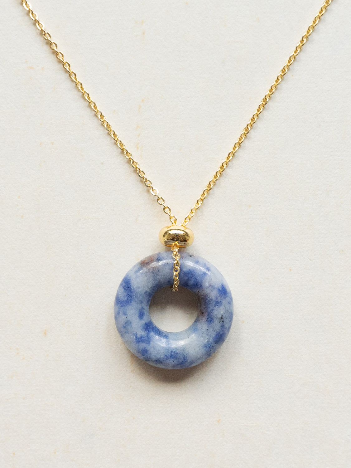 Donut Stone Necklace  Gold   Blue Stone1