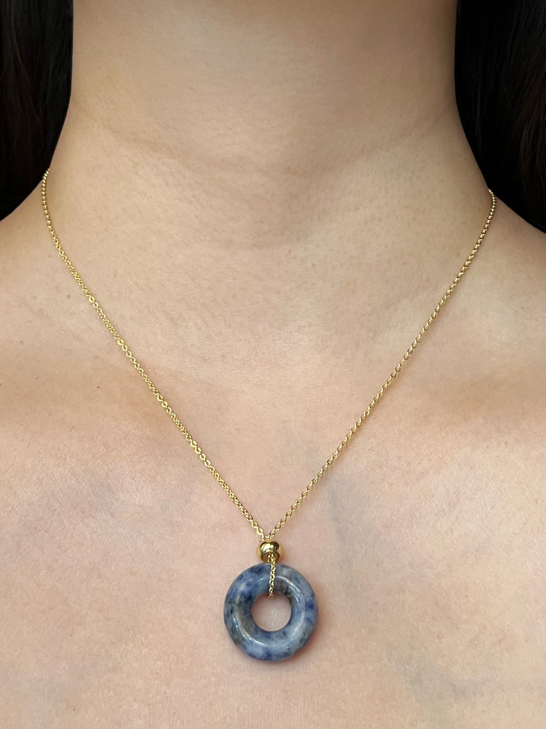 Donut Stone Necklace  Gold   Blue Stone2