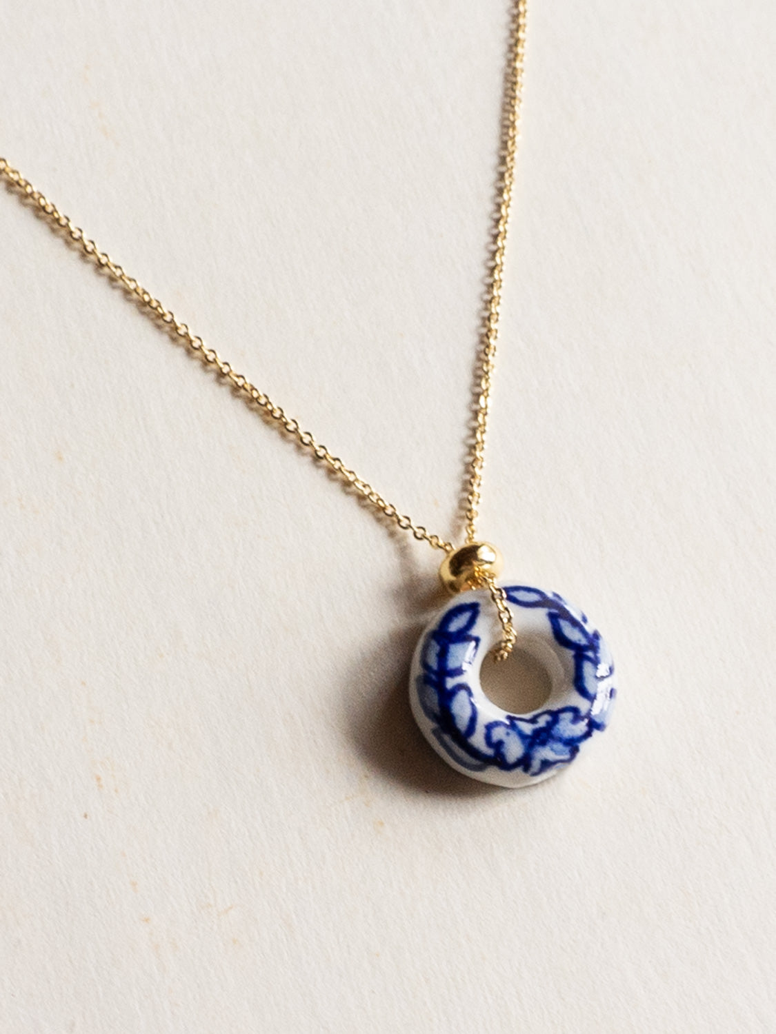 Donut Stone Necklace, Gold - Ceramic