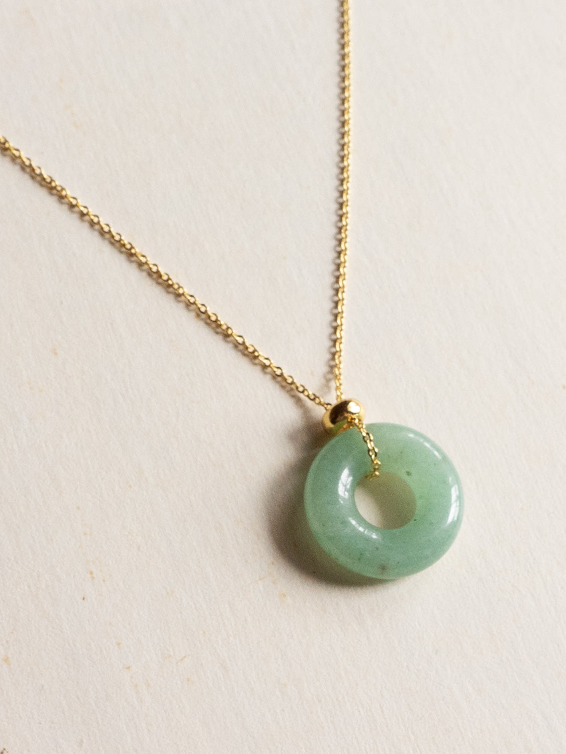 Donut Stone Necklace, Gold - Green Aventurine