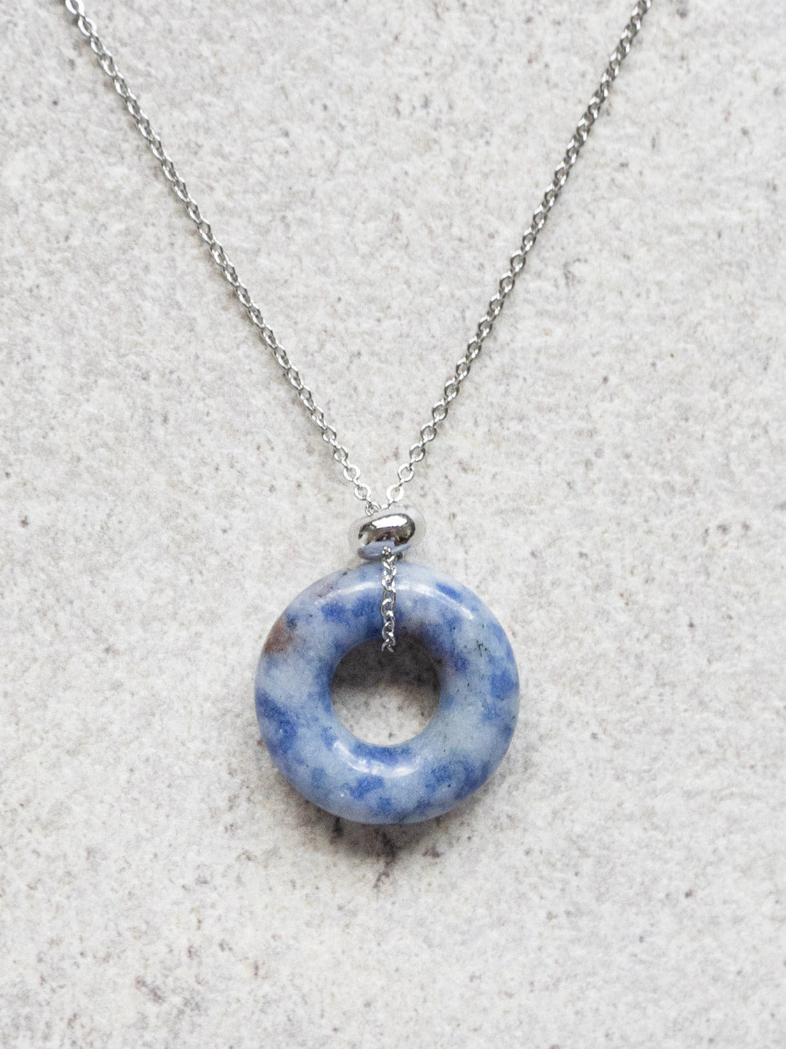 Donut Stone Necklace  Silver   Blue Stone1