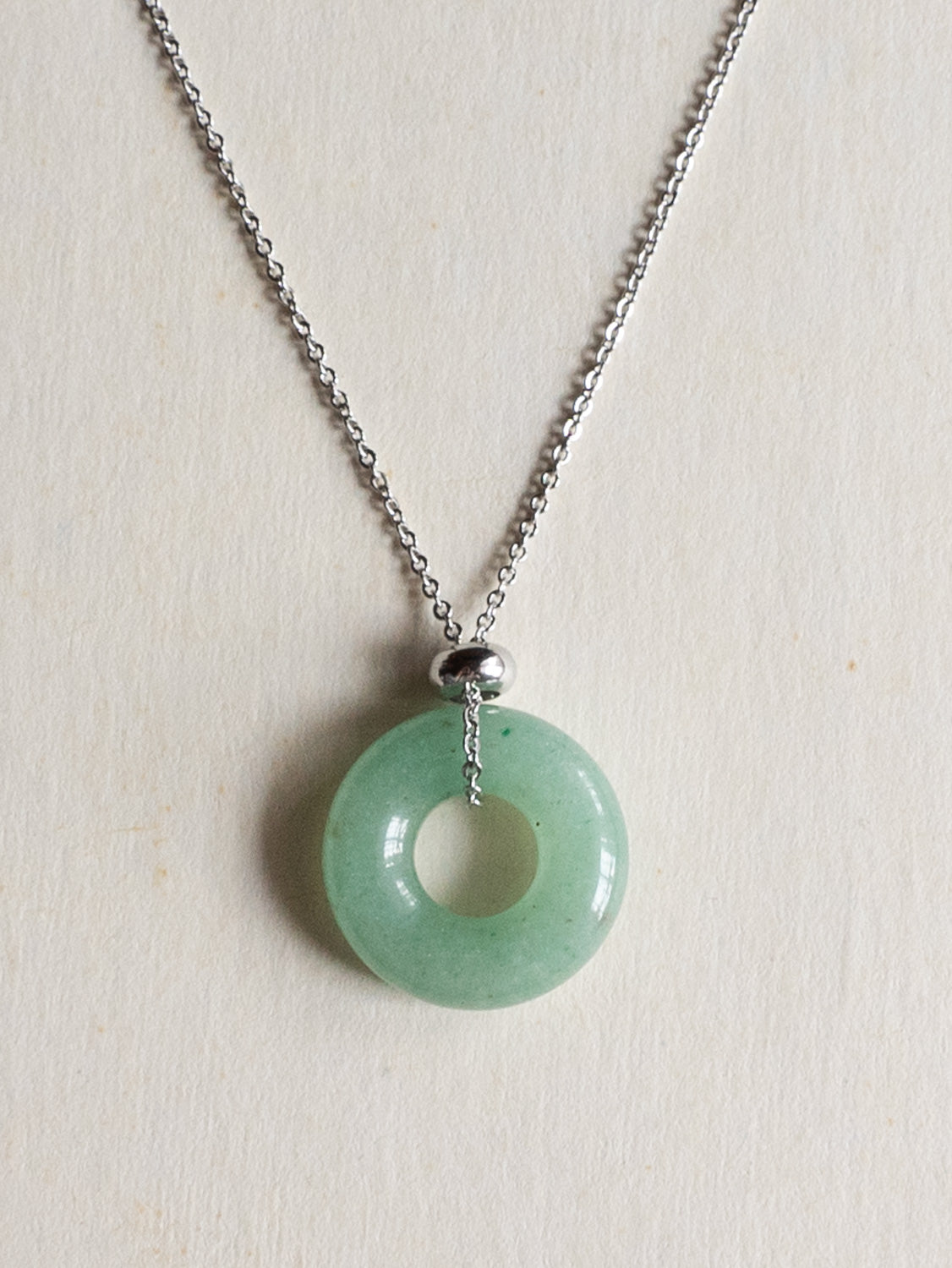 Donut Stone Necklace  Silver   Green Aventurine1