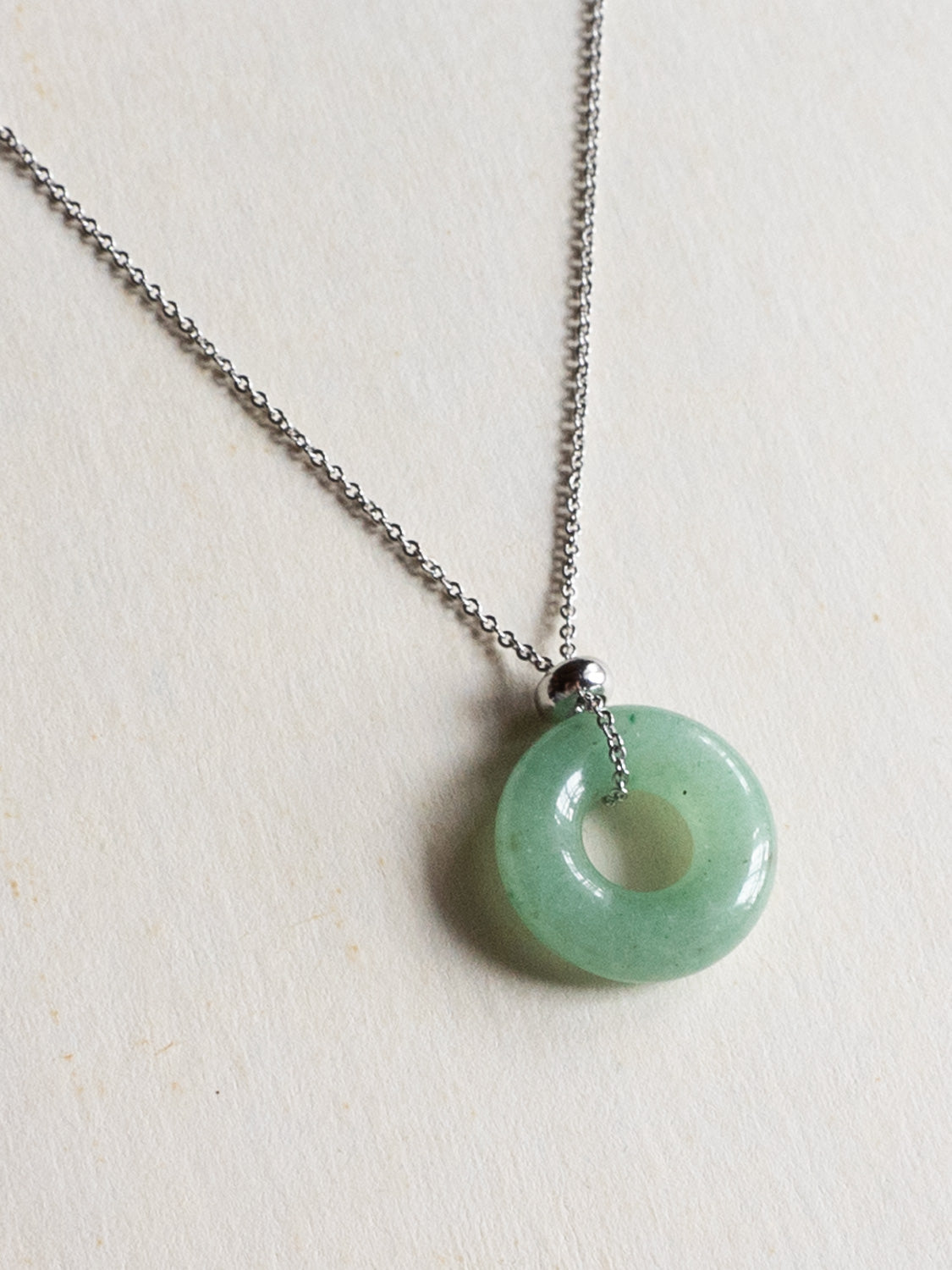 Donut Stone Necklace, Silver - Green Aventurine
