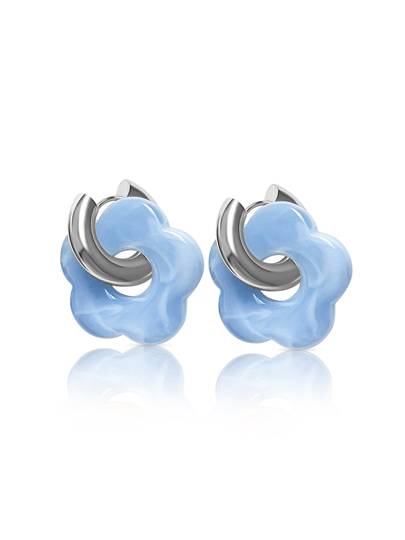 Flower Donut Hoops, Silver - Blue