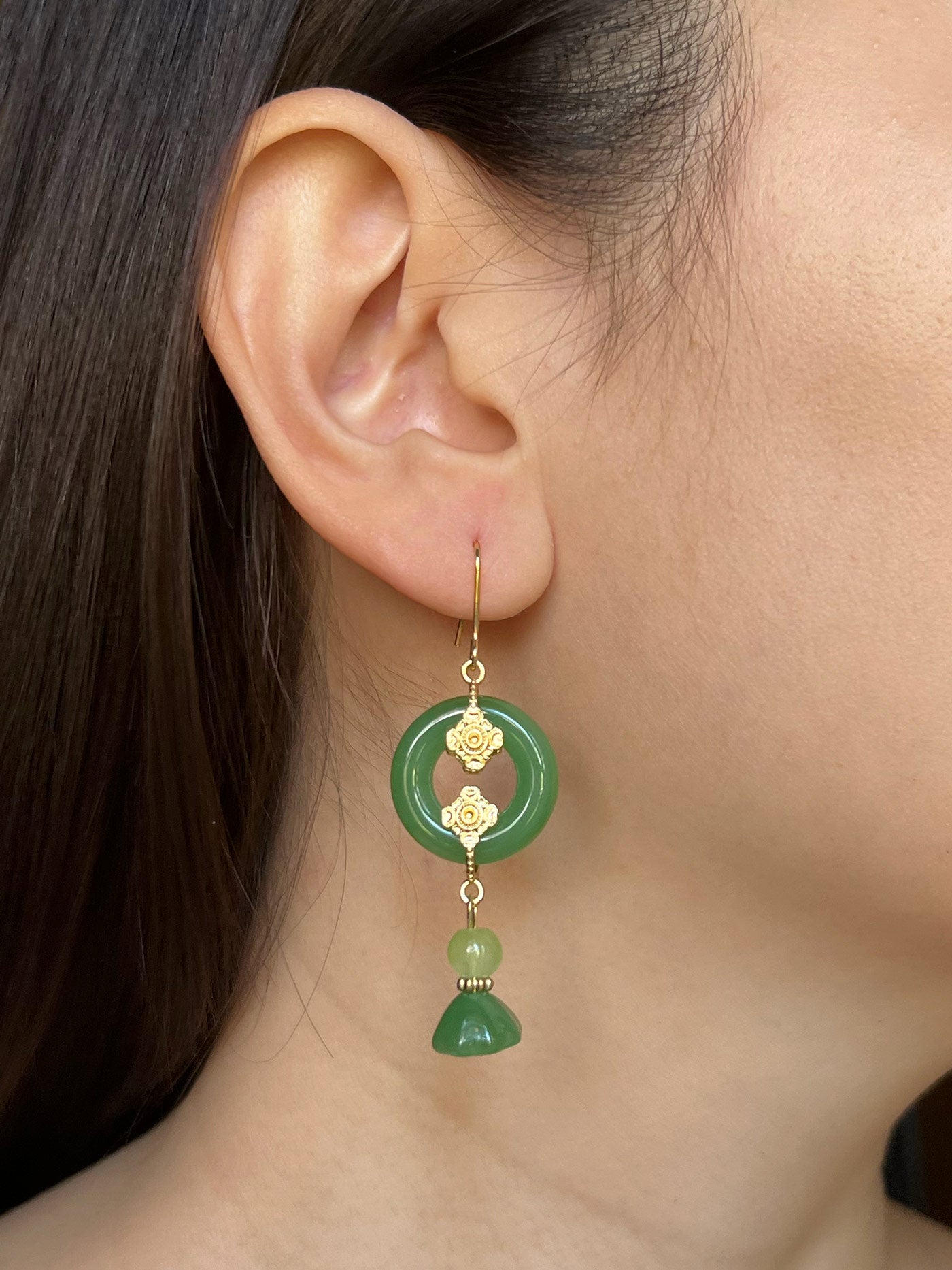Fortune Green Jade Earrings