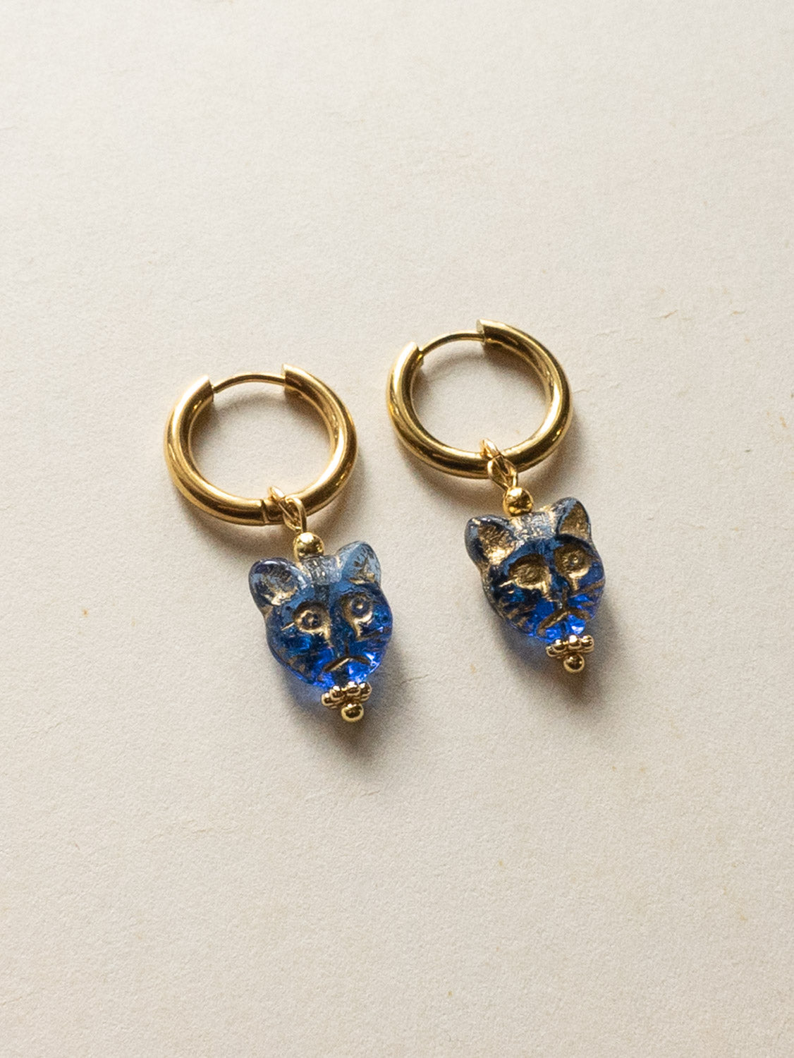 Glass Carved Cat Hoops - Blue