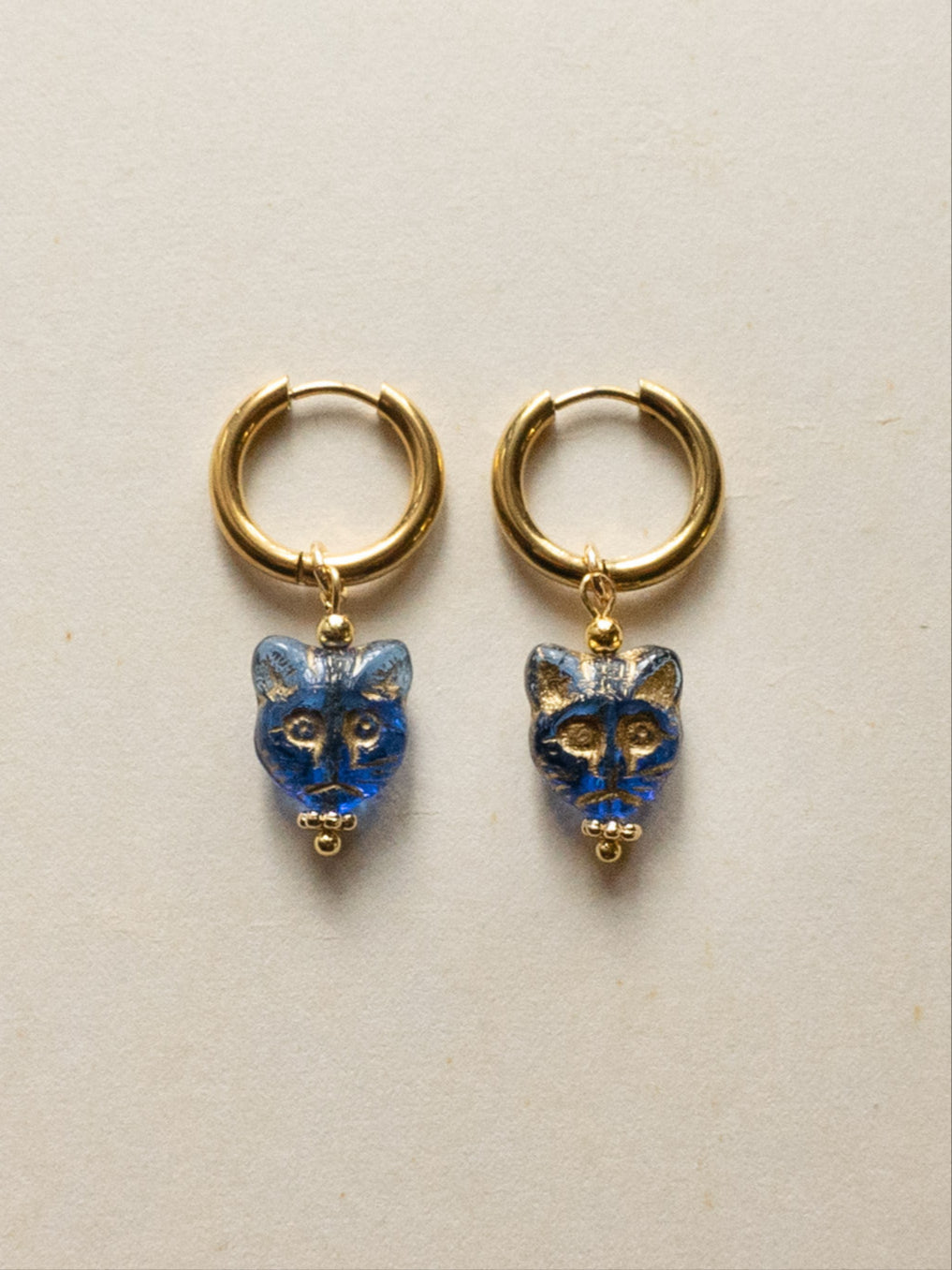 Glass Carved Cat Hoops - Blue