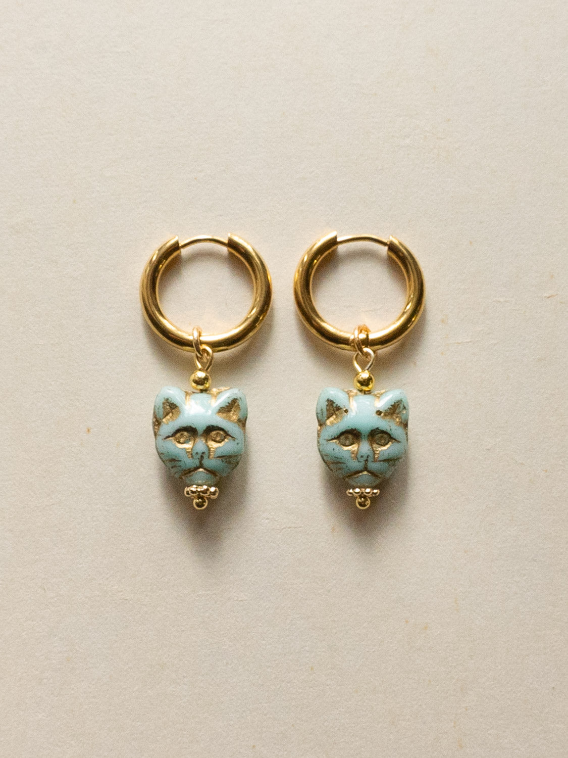 Glass Carved Cat Hoops - Light Blue