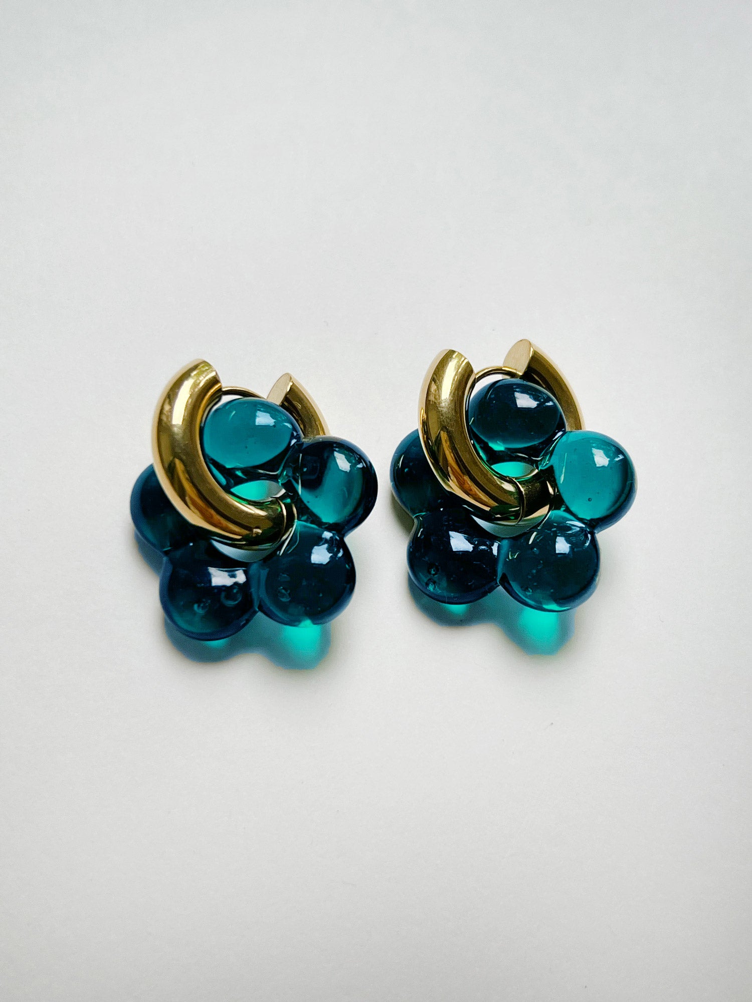 Créoles Donut Fleur en Verre - Bleu Foncé-Vert