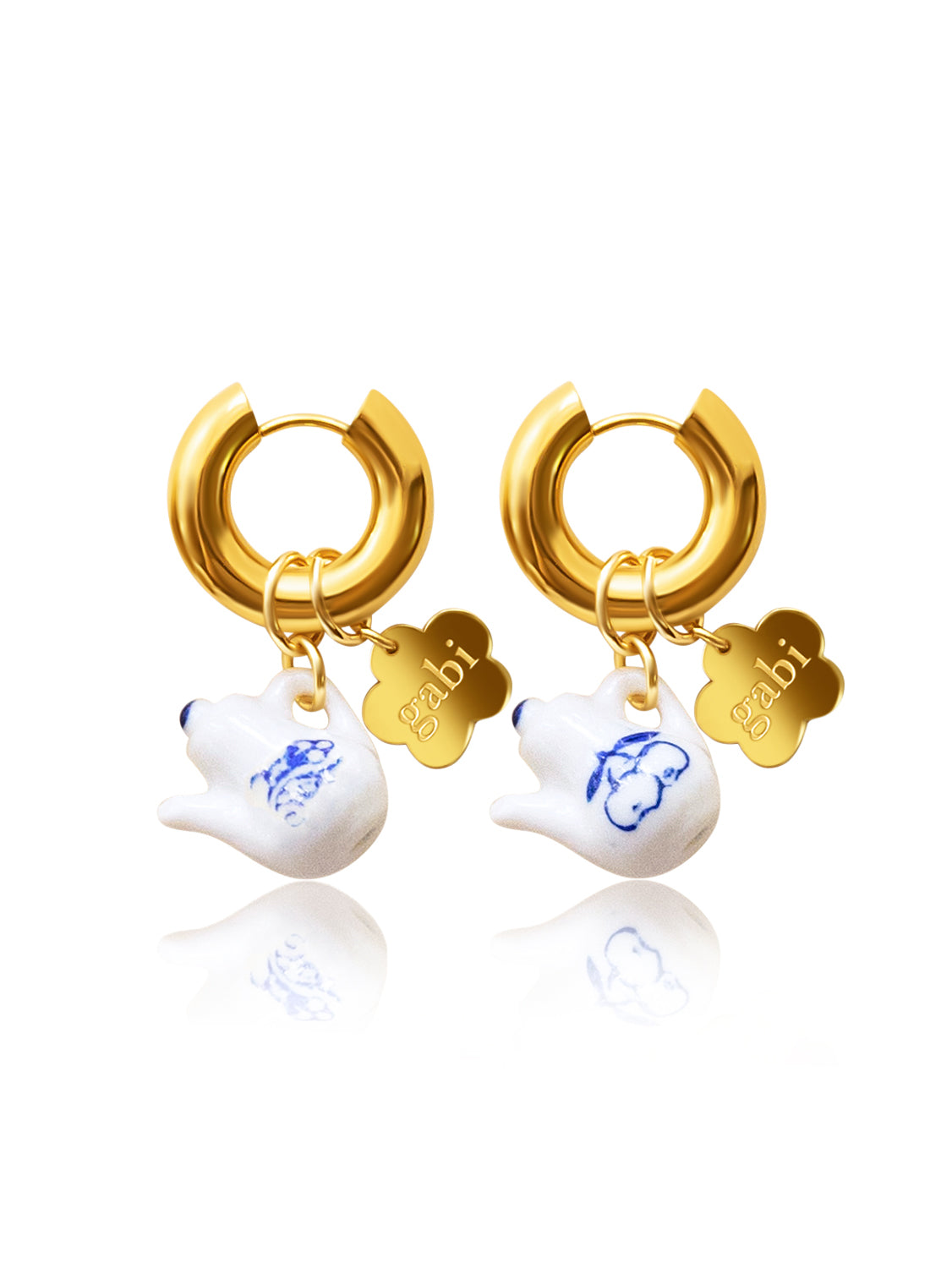 Gold Chunky Hoops - Ceramic Teapot, Gabi Flower