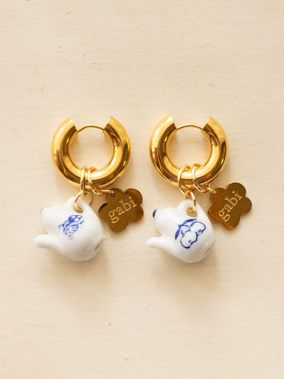 Gold Chunky Hoops - Ceramic Teapot, Gabi Flower