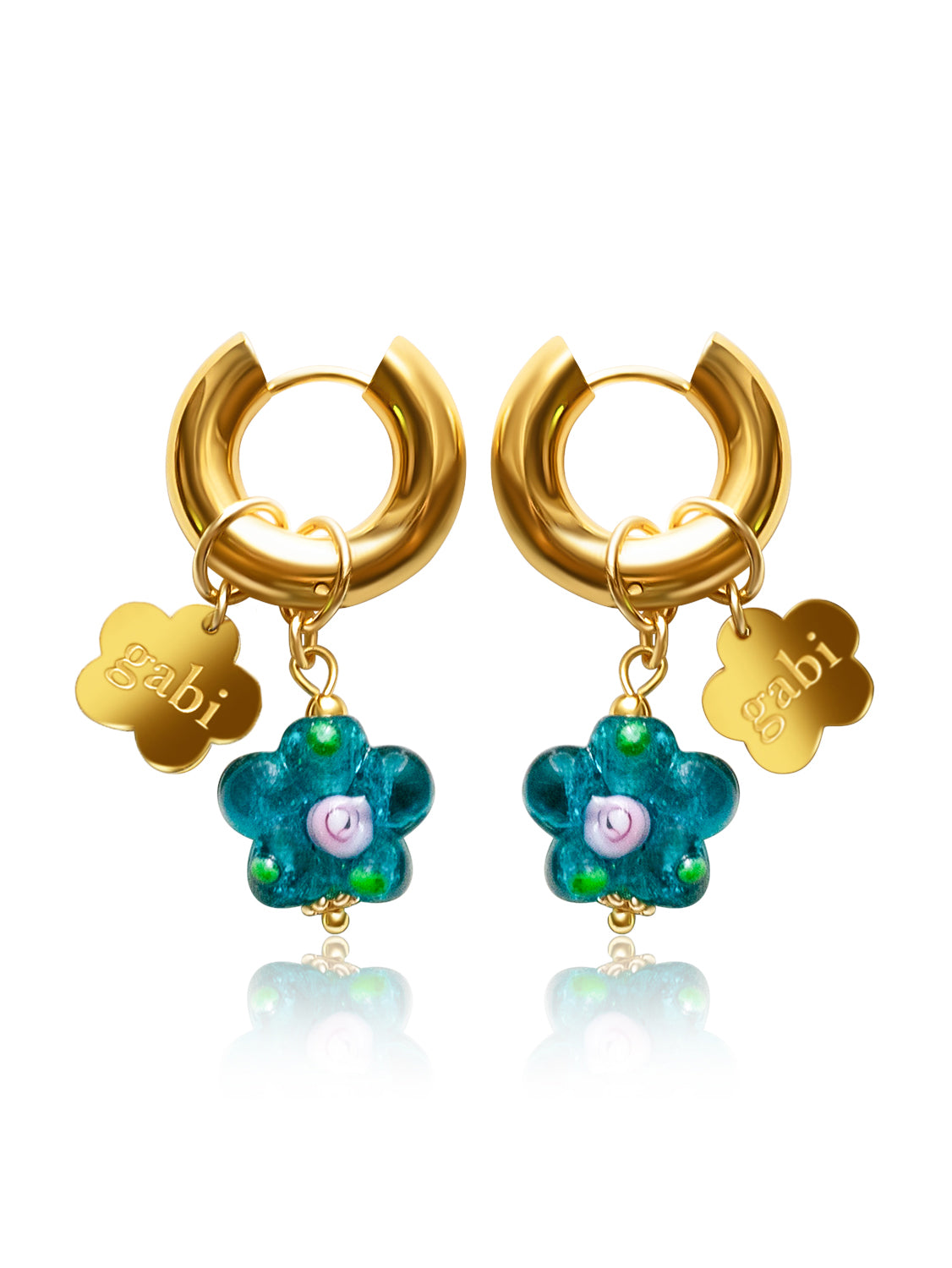 Gold Chunky Hoops   Teal Green Glass Flower  Gabi Flower final