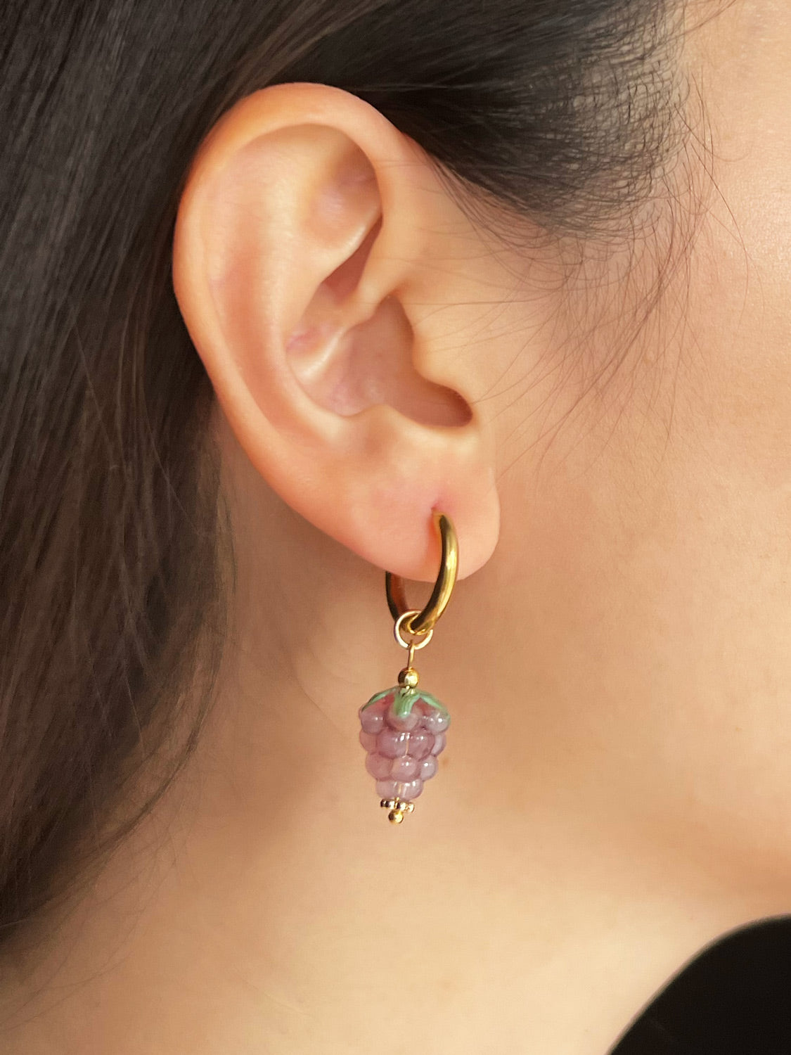 Gold Hoops   Mini Glass Vintage Grape model
