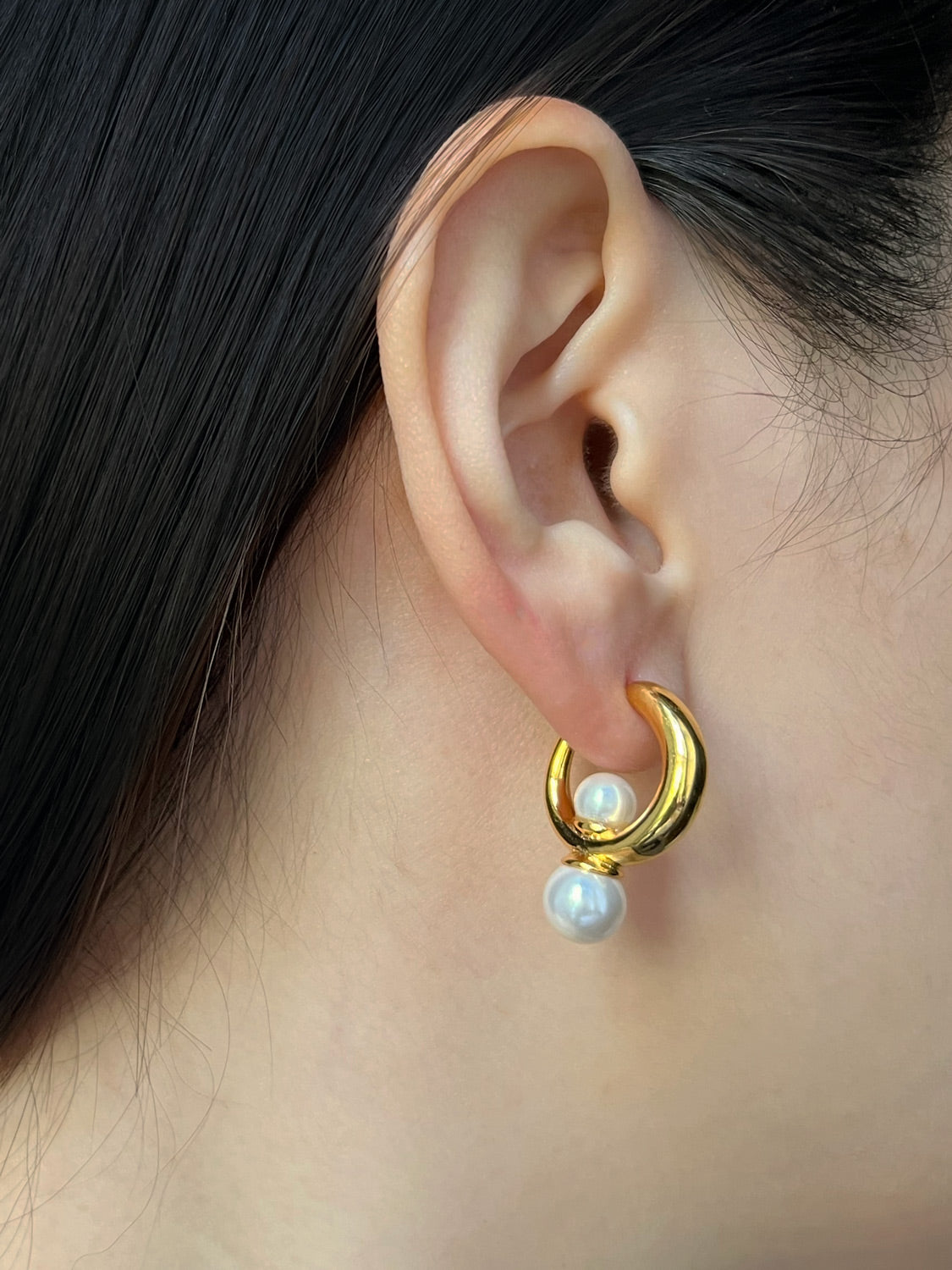 Gold Hoops with Pearls