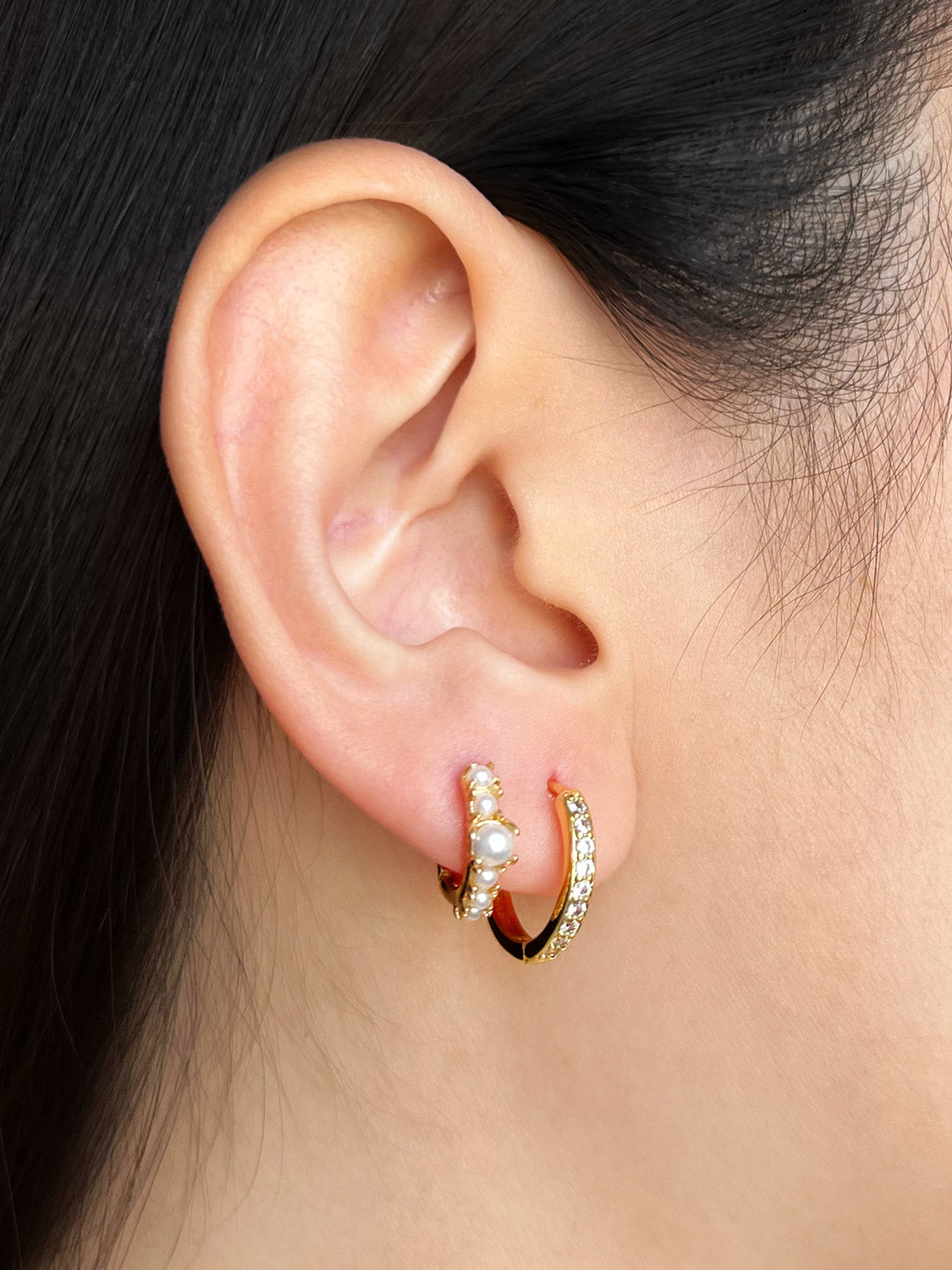 Pearl-Encrusted Huggies, S925, Gold