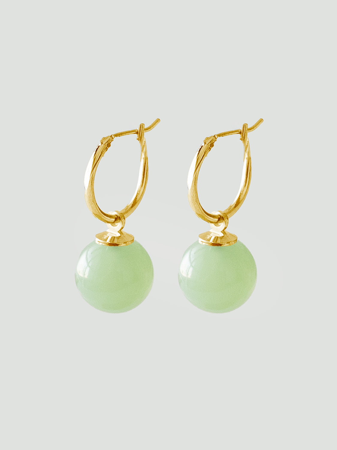 Green Jade Ball Hoops, S925 - Gold